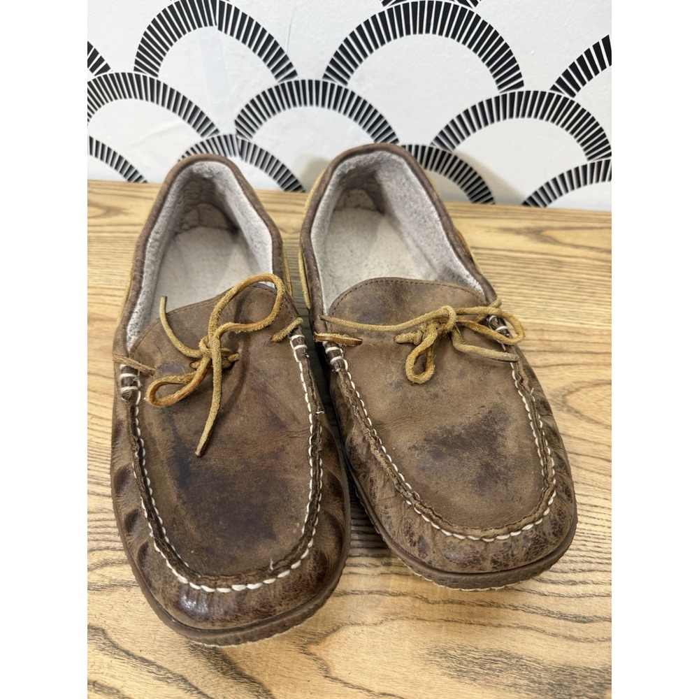 LL Bean Handsewn Lined mens sz 12M brown leather moccasin slippers 301088